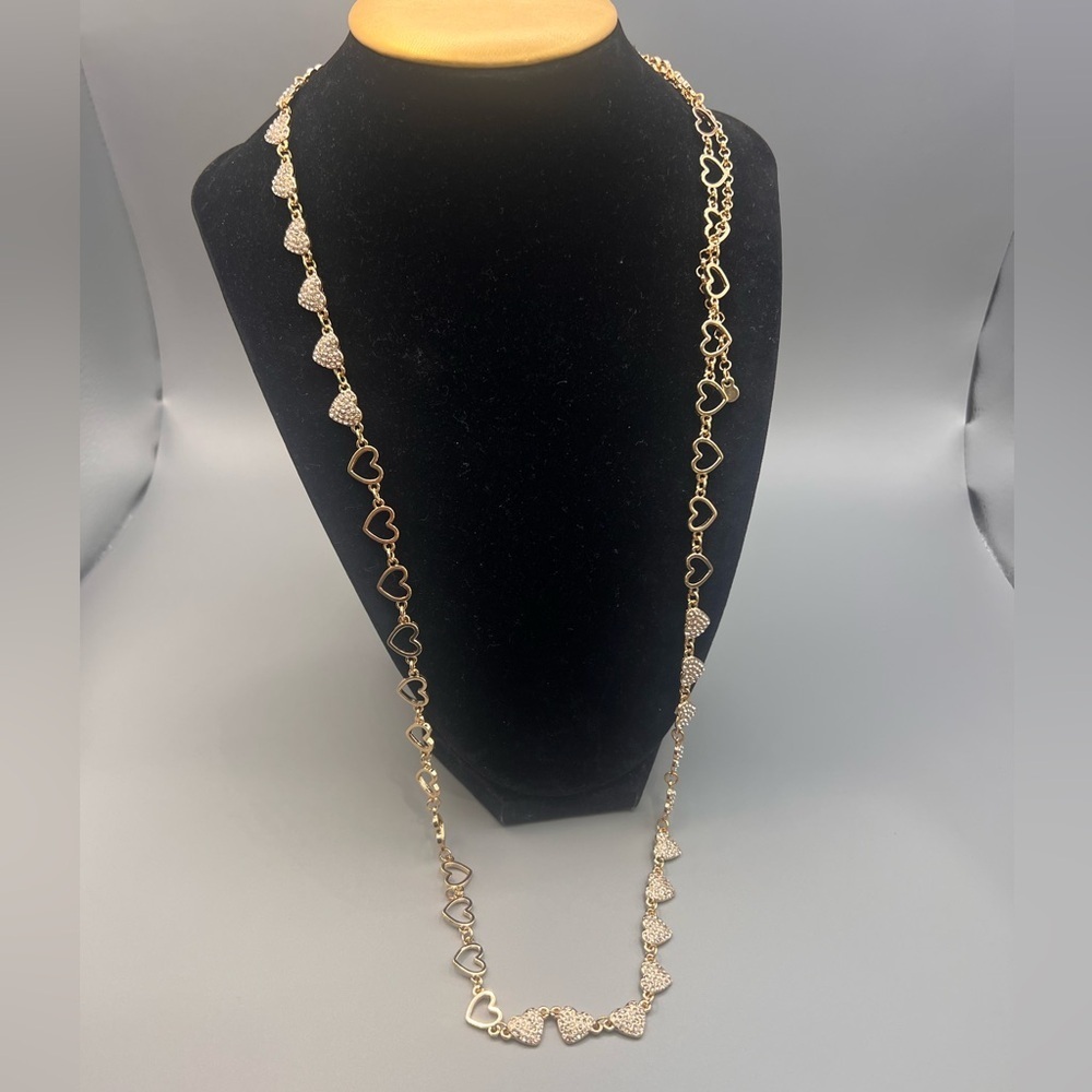 Gold Heart Necklace with Crystal Accents